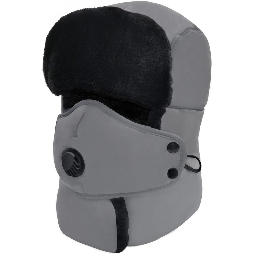 Unisex Grey Skiing Trooper With Face Mask Winter Skiing Ear Flaps Trapper Hat